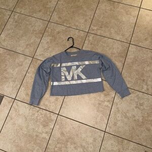 Michael Kors Vintage OG Heather Grey Silver Long Sleeve Crop Top Shirt